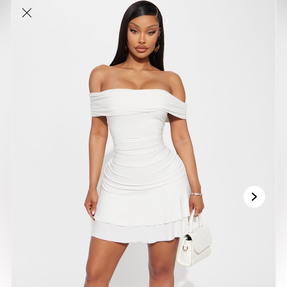 Fashion Nova Off-Shoulder White Mini Dress